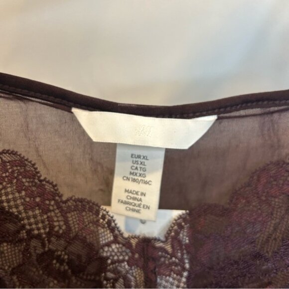 H&M LACE-TRIMMED TOP Camisole WITH TIE SHOULDER STRAPS Burgundy - Picture 10 of 11
